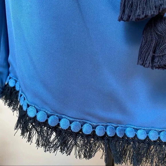 Tory Burch Silk Lace Tassel Tunic Blue Peasant Style Boho Blouse Size 4 - Picture 10 of 16